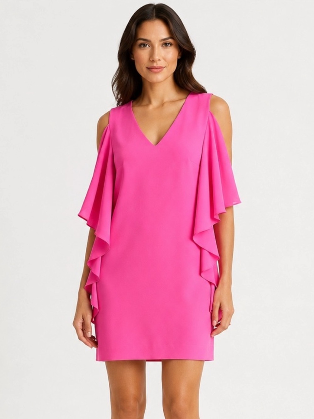 Trina Turk Pink Ruffle Cold Shoulder Dress 4